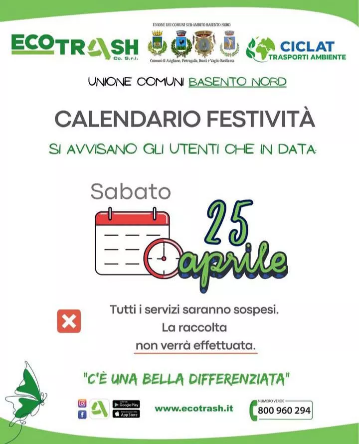 Sospensione Raccolta Rifiuti – 25 Aprile